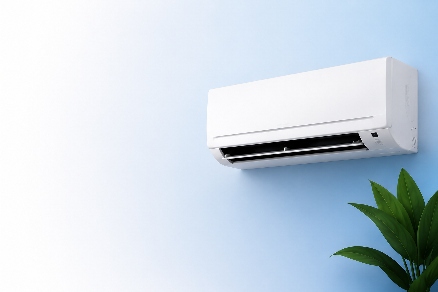 Ar-condicionado instalado em ambiente claro com plantas decorativas